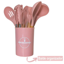 ROSA - Conjunto de Utensílios de Cozinha 12 Peças - Silicone e Cabo de Madeira