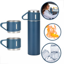 Jogo de Garrafa Térmica 500ML+ 3 Xícaras Aço Inoxidável- Azul Marinho
