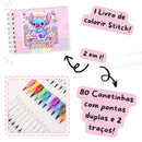 (Transparente) Kit Livro Kids Colorir LIL STI. (Rosa) + 80 Canetas - Com Maletinha