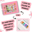 (Transparente) Kit Livro Colorir URSO BOB (Rosa) + 80 Canetas - Com Maletinha