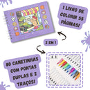 (Transparente) Kit Livro Colorir URSO BOB  (Roxo) + 80 Canetas - Com Maletinha