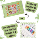 (Transparente) Kit Livro Colorir URSO BOB (Verde) + 80 Canetas - Com Maletinha