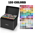 Conjunto de Caneta Colorida Ponta Dupla 120Pçs com Estojo (Versão Pretas ou Brancas)