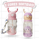 Coelho ou Pónei - Garrafa Infantil Portátil com Desenho Tampa com Canudo e Alça Lateral - (Feminino)