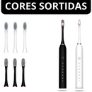 (Preto ou Branco) Escova Dental Elétrica Recarregável USB com 6 Modos e 4 Refil IPX7 - AJ-128