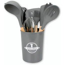 CINZA - Conjunto de Utensílios de Cozinha 12 Peças - Silicone e Cabo de Madeira