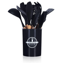 PRETO - Conjunto de Utensílios de Cozinha 12 Peças - Silicone e Cabo de Madeira