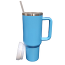 Normal - Copo Caneca (1200 ml) Térmica Inox com Alça e Canudo - Azul Ciano
