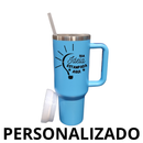 Personalizado - Copo Caneca (1200 ml) Térmica Inox com Alça e Canudo - Azul Ciano