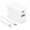 Carregador Rápido 20W com Portas USB-C PD 3A e USB-A e Cabo Lightning - Plug Americano