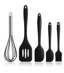 Kit Utensílios de Cozinha em Silicone Maciço PRETO Espátulas Colheres e Conchas
