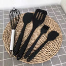 Kit Utensílios de Cozinha em Silicone Maciço PRETO Espátulas Colheres e Conchas